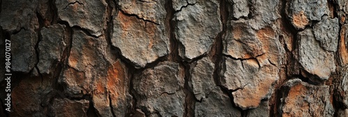 Close - up of tree bark texture showing deep ridges and natural cracks