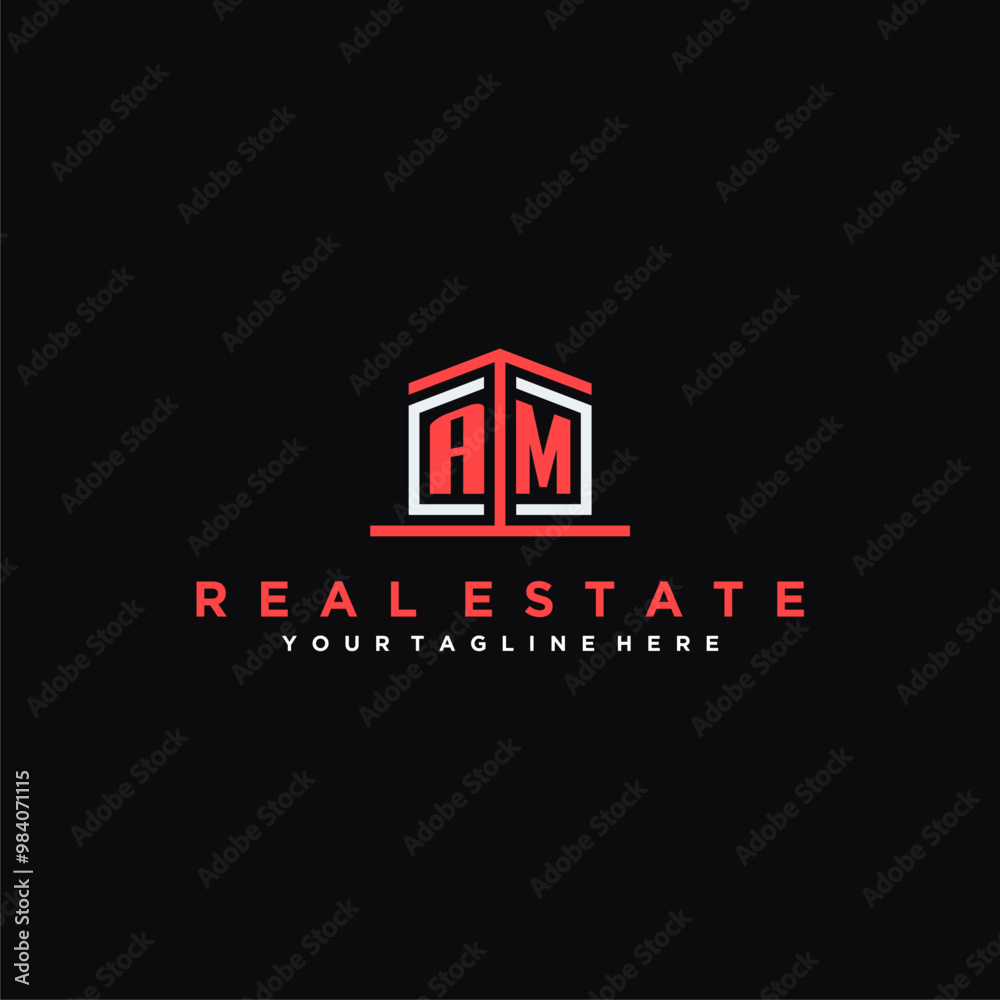 AM Initials Modern Logo Design for a Real Estate Company Featuring a Unique Icon and Bold Typography on a Black Background AM Initials Modern Logo Design for a Real Estate Company Featuring a Unique Icon and Bold Typography on a Black Background