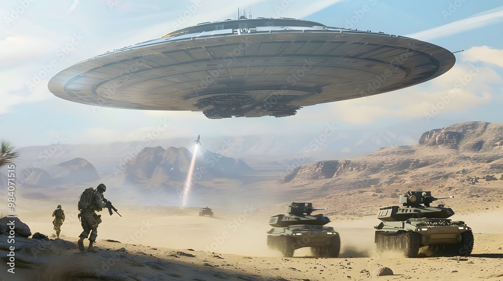 UFO lands in desert UFO lands in desert