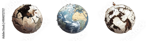 Shattered Earth Concept of Global Catastrophe, Bird Details Included. Isolated on a Transparent Background. Cutout PNG. photo