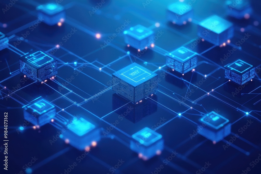 A futuristic digital concept of a central server connected to multiple devices in a cloud A futuristic digital concept of a central server connected to multiple devices in a cloud