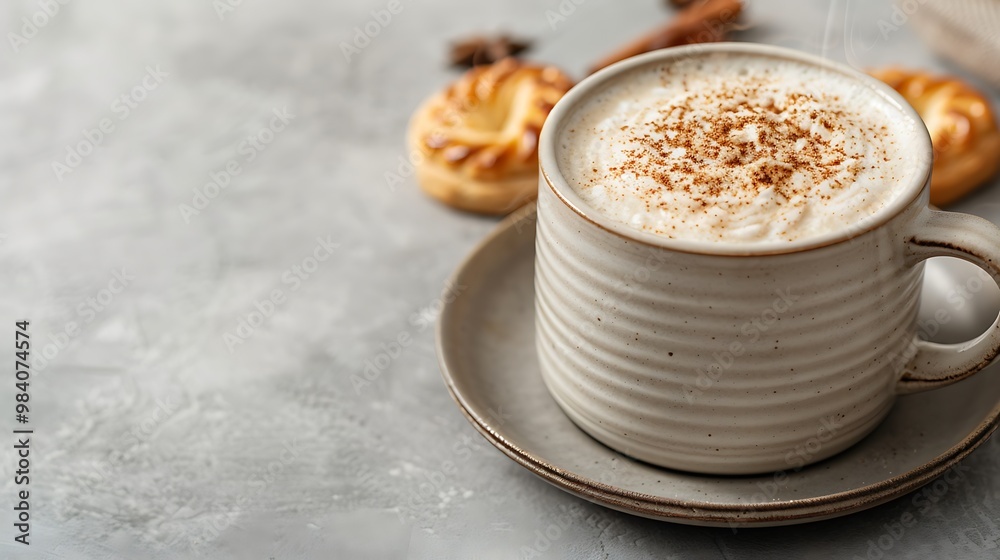 Steaming Cup of Coffee with Cinnamon and Cookies Steaming Cup of Coffee with Cinnamon and Cookies