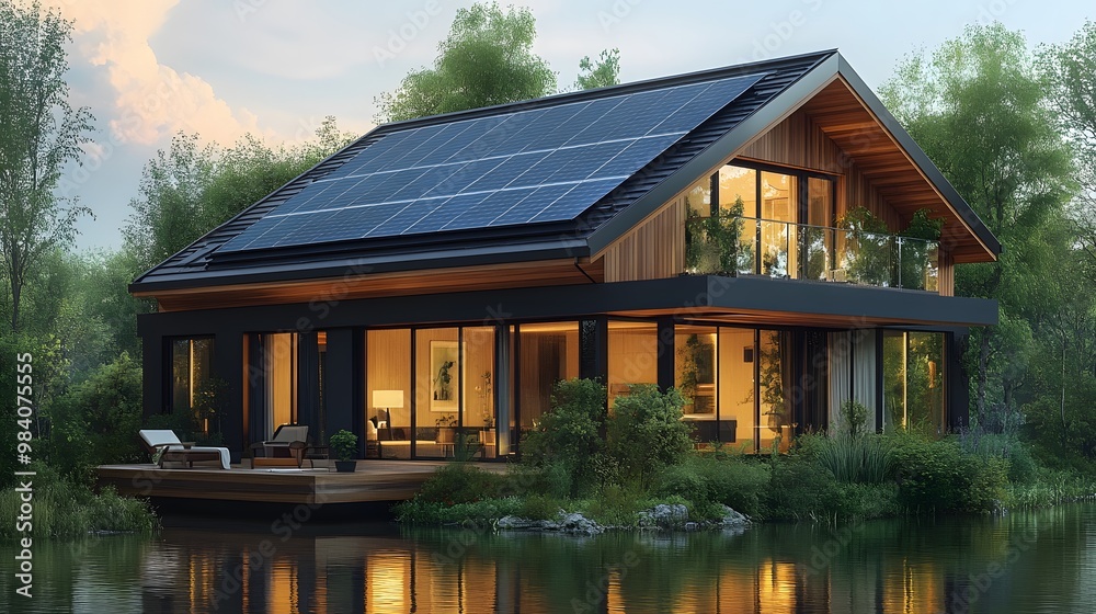 A stylish modern house with solar panels, generating clean energy, depicted in a vibrant 3D cartoon animation that emphasizes sustainability and eco-friendly living. A stylish modern house with solar panels, generating clean energy, depicted in a vibrant 3D cartoon animation that emphasizes sustainability and eco-friendly living.
