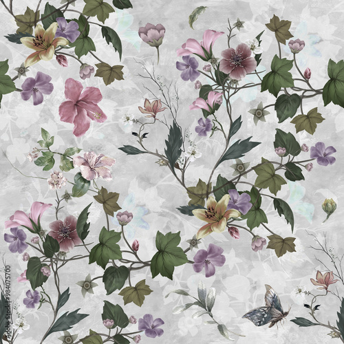 Beautiful seamless pattern painting wiht flower, botany. print for fabric, textile, packaging