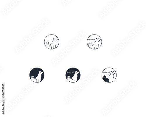 Dog and cat logo design template vector, line of pet logo design suitable for pet shop, store, cafe, business, hotel, veterinary clinic, Domestic animals vector illustration logotype, sign or symbol