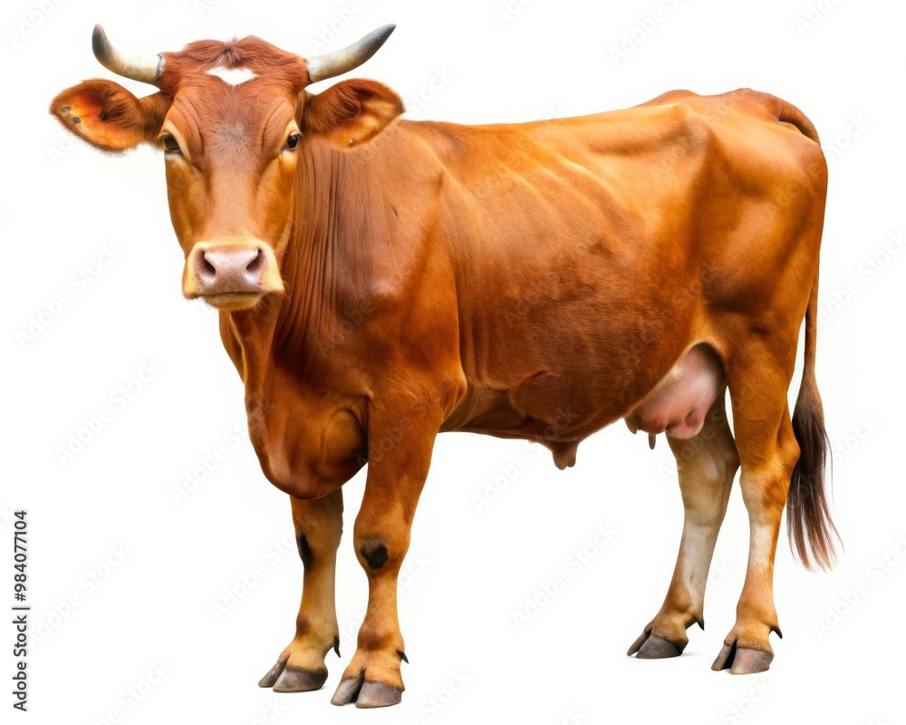 Red Cow Isolated on White Background: A Vibrant Livestock Image for Agriculture Red Cow Isolated on White Background: A Vibrant Livestock Image for Agriculture