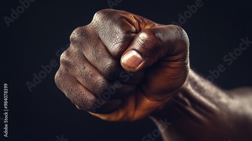 Close-up of a black man's fist on a dark background