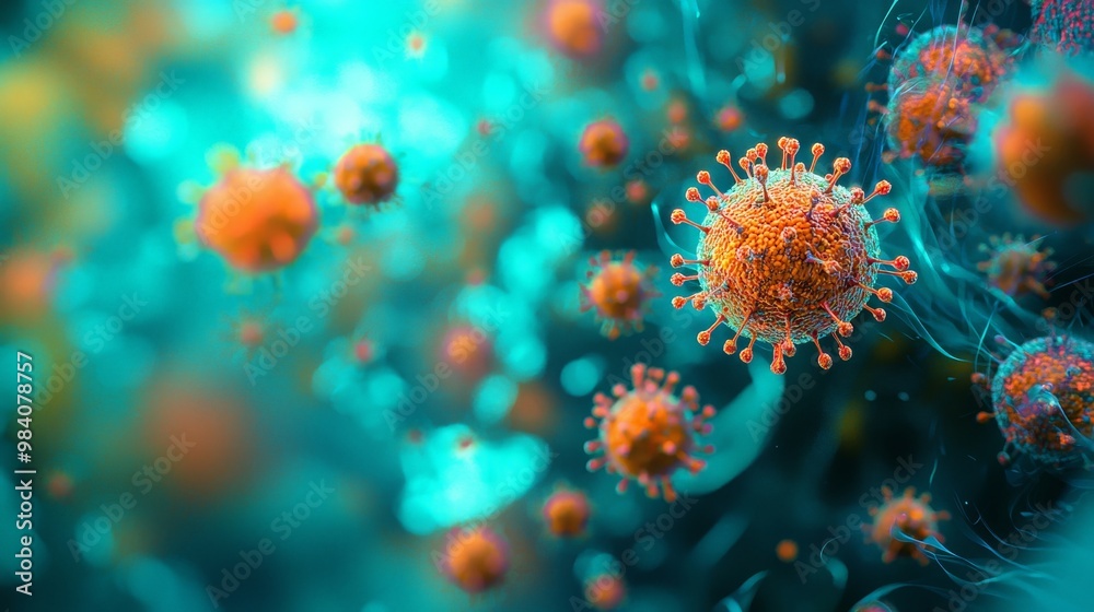 An abstract depiction of virus spread, using bold colors and flowing motion An abstract depiction of virus spread, using bold colors and flowing motion
