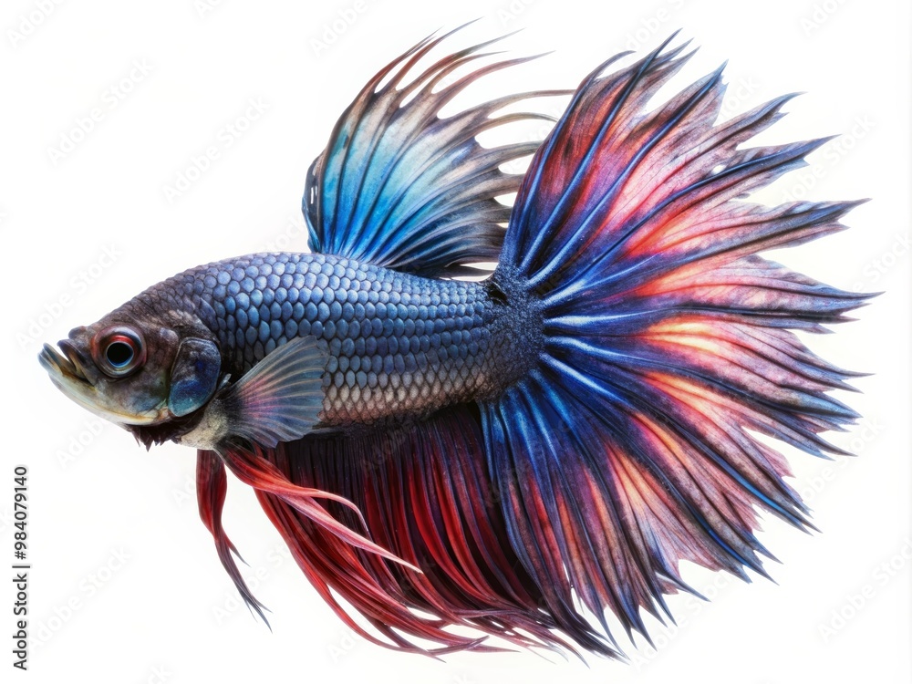 Colorful Siamese Fighting Betta Fish with Beautiful Silk Tail Isolated on White Background Colorful Siamese Fighting Betta Fish with Beautiful Silk Tail Isolated on White Background