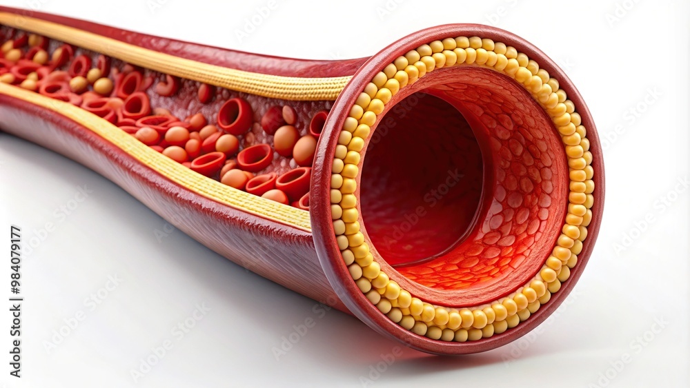 Asymmetrical crosssection of healthy artery on white background