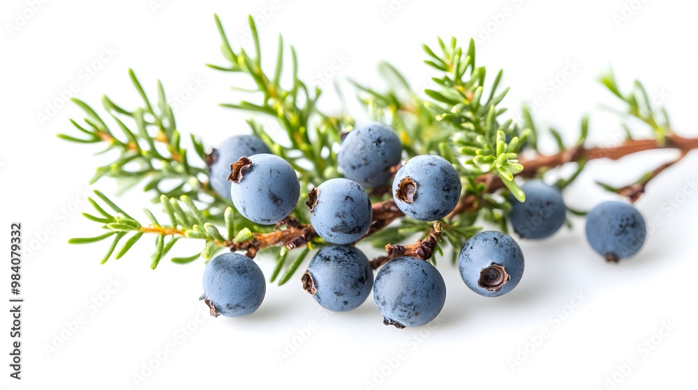 juniper berrys on a tree on white background, Generative AI juniper berrys on a tree on white background, Generative AI