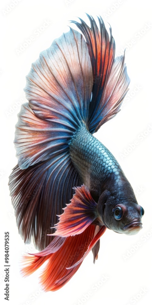 Obraz premium Colorful Siamese Fighting Betta Fish with Beautiful Silk Tail Isolated on White Background