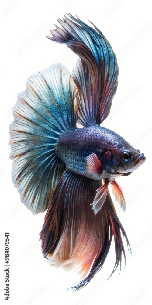 Colorful Siamese Fighting Betta Fish with Beautiful Silk Tail Isolated on White Background Colorful Siamese Fighting Betta Fish with Beautiful Silk Tail Isolated on White Background