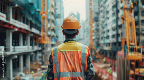 Work Safety officer or Civil Engineer. team worker on background of construction site