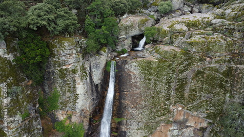 Bilde på lerret Aerial View of El Chorro de la Ventera in Spain, Waterfall and Vultures