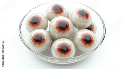 Surreal Eyeballs in a Glass Bowl: A Creepy Art Concept