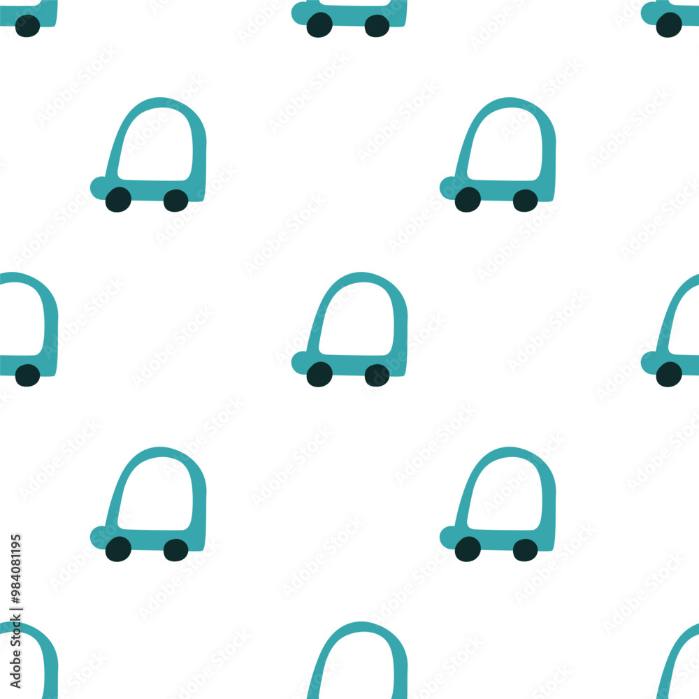 Naklejka premium Seamless pattern. Little cars. Hand drawn illustration on white background.