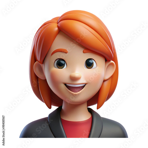 3D avatar of a smiling red-haired woman in business attire
 photo