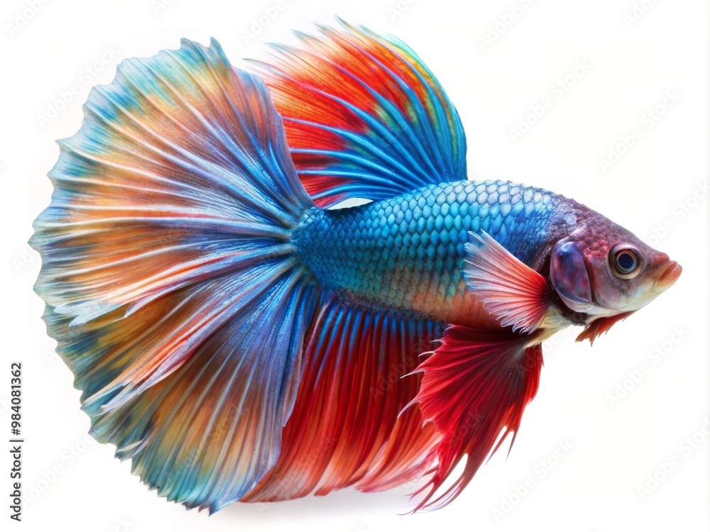 Colorful Siamese Fighting Betta Fish with Beautiful Silk Tail Isolated on White Background Colorful Siamese Fighting Betta Fish with Beautiful Silk Tail Isolated on White Background