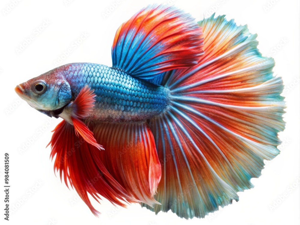 Colorful Siamese Fighting Betta Fish with Beautiful Silk Tail Isolated on White Background Colorful Siamese Fighting Betta Fish with Beautiful Silk Tail Isolated on White Background