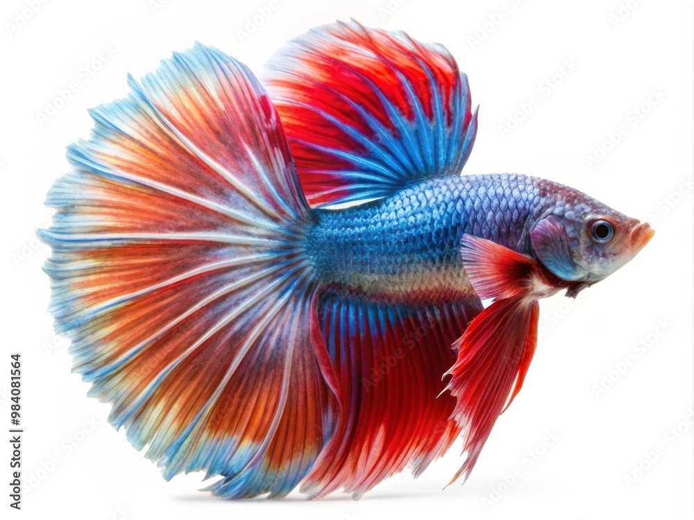 Colorful Siamese Fighting Betta Fish with Beautiful Silk Tail Isolated on White Background Colorful Siamese Fighting Betta Fish with Beautiful Silk Tail Isolated on White Background