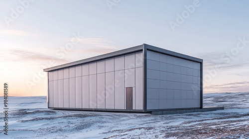 An off-grid research facility in the Arctic, clad in ultra-insulating fiber cement siding designed to minimize heat loss and withstand extreme cold and wind