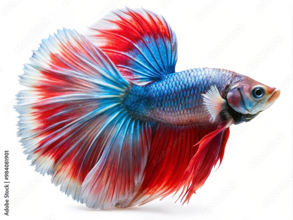 Colorful Siamese Fighting Betta Fish with Beautiful Silk Tail Isolated on White Background Colorful Siamese Fighting Betta Fish with Beautiful Silk Tail Isolated on White Background