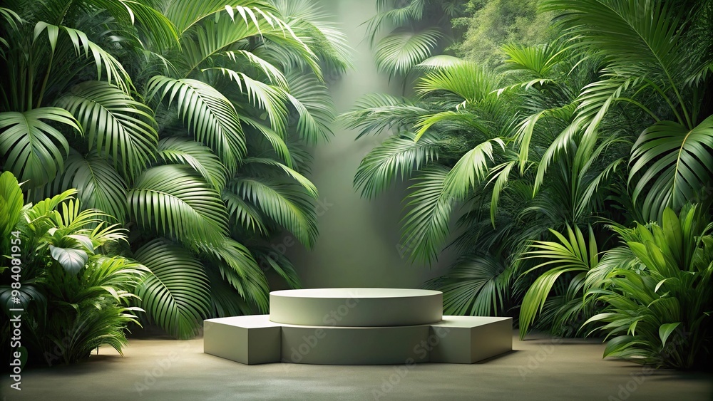 Asymmetrical jungle podium vertical background with technology Asymmetrical jungle podium vertical background with technology