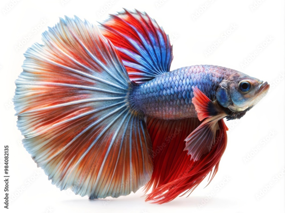 Colorful Siamese Fighting Betta Fish with Beautiful Silk Tail Isolated on White Background Colorful Siamese Fighting Betta Fish with Beautiful Silk Tail Isolated on White Background