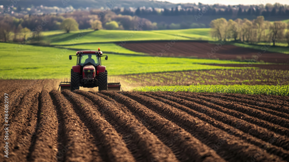 Farmer cultivating agriculture field with tractor Farmer cultivating agriculture field with tractor