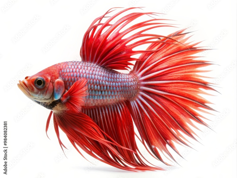 Colorful Siamese Fighting Betta Fish with Beautiful Silk Tail Isolated on White Background Colorful Siamese Fighting Betta Fish with Beautiful Silk Tail Isolated on White Background