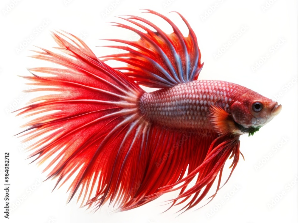Fototapeta premium Colorful Siamese Fighting Betta Fish with Beautiful Silk Tail Isolated on White Background