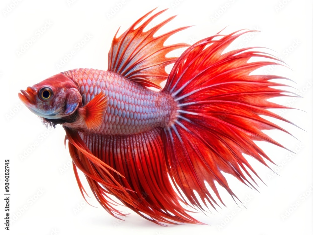 Colorful Siamese Fighting Betta Fish with Beautiful Silk Tail Isolated on White Background Colorful Siamese Fighting Betta Fish with Beautiful Silk Tail Isolated on White Background