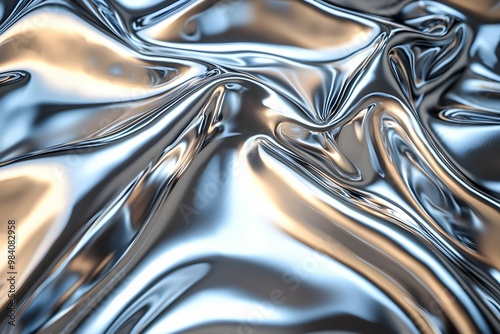 Reflective metallic surface with intricate waves and textures photo