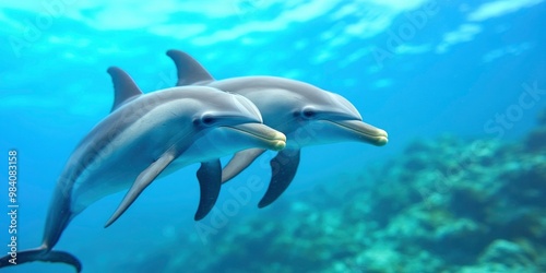 pair of dolphin on blue ocean