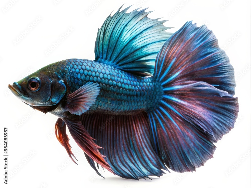 Colorful Siamese Fighting Betta Fish with Beautiful Silk Tail Isolated on White Background Colorful Siamese Fighting Betta Fish with Beautiful Silk Tail Isolated on White Background