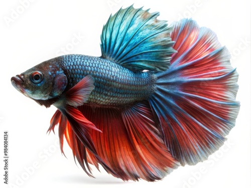 Colorful Siamese Fighting Betta Fish with Beautiful Silk Tail Isolated on White Background