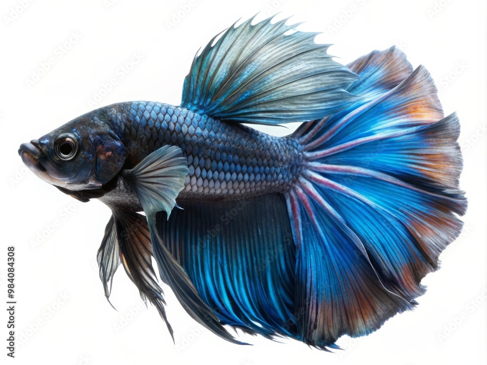 Fototapeta premium Colorful Siamese Fighting Betta Fish with Beautiful Silk Tail Isolated on White Background