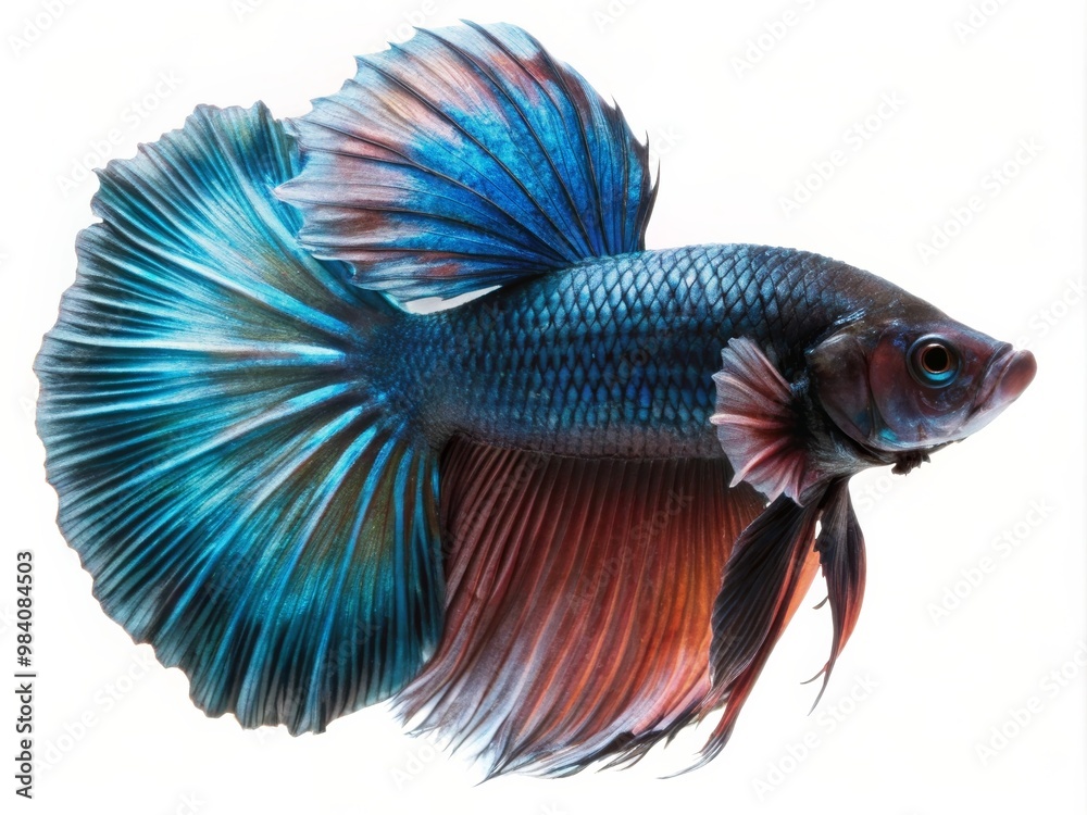 Fototapeta premium Colorful Siamese Fighting Betta Fish with Beautiful Silk Tail Isolated on White Background