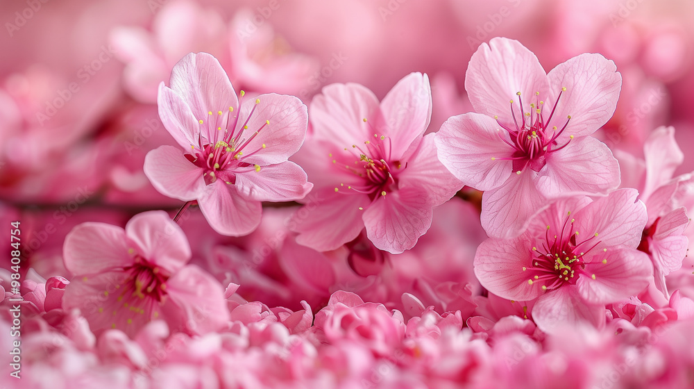 Close-Up of Pink Cherry Blossoms Amidst a Sea of Petals.. Close-Up of Pink Cherry Blossoms Amidst a Sea of Petals..