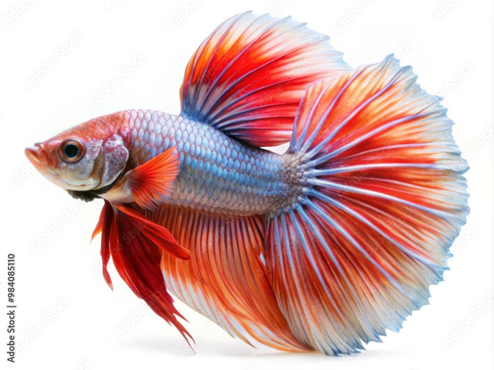 Colorful Siamese Fighting Betta Fish with Beautiful Silk Tail Isolated on White Background Colorful Siamese Fighting Betta Fish with Beautiful Silk Tail Isolated on White Background
