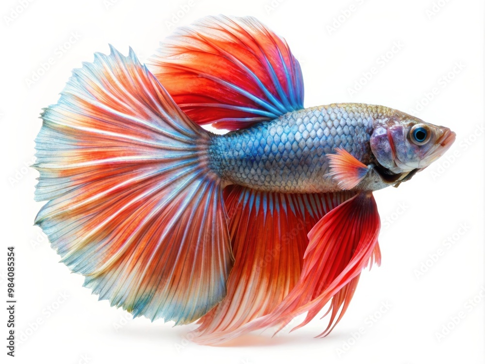 Colorful Siamese Fighting Betta Fish with Beautiful Silk Tail Isolated on White Background Colorful Siamese Fighting Betta Fish with Beautiful Silk Tail Isolated on White Background