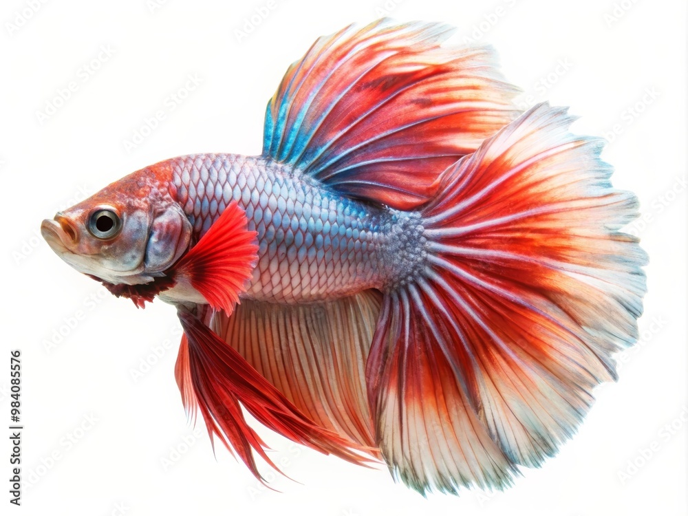 Fototapeta premium Colorful Siamese Fighting Betta Fish with Beautiful Silk Tail Isolated on White Background
