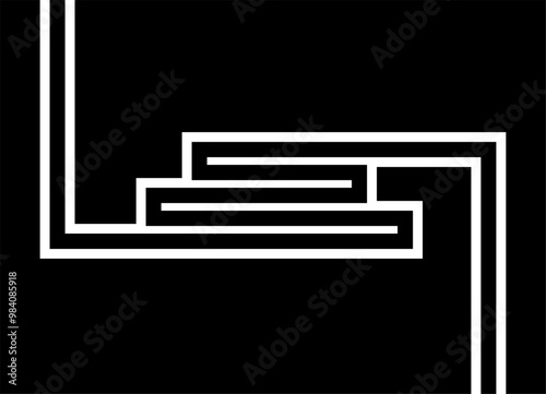Black and white vector background with a pattern of strict lines in the form of an abstract labyrinth. Modern design element.