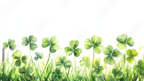 Watercolor clover isolated on white background, Lucky clover leaves with four leaf,Clover flowers background,Patricks day watercolor clipart,Spring flower pattern,St. Patrick s day seamless pattern.