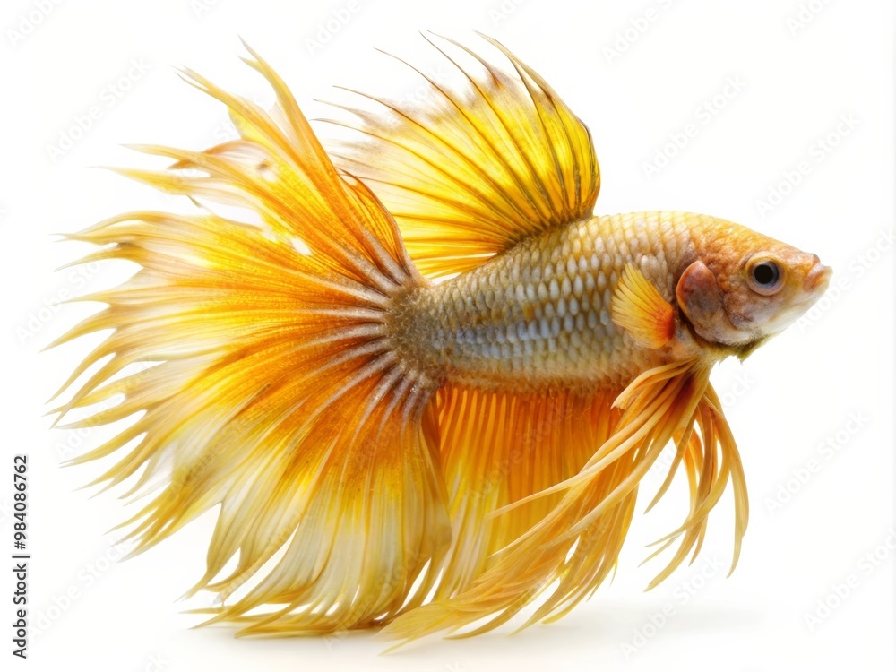Fototapeta premium Colorful Siamese Fighting Betta Fish with Beautiful Silk Tail Isolated on White Background