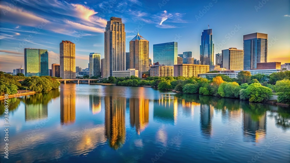 Austin Texas USA skyline with beautiful depth of field on the Colorado River Austin Texas USA skyline with beautiful depth of field on the Colorado River