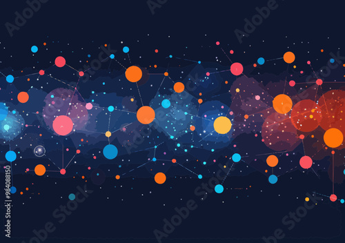 Abstract Communication and Social Network Concept Illustration with Colorful Nodes and Connections Representing Online Business Networking and Connectivity