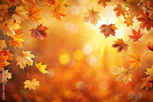 Autumn background with falling leaves and copy space