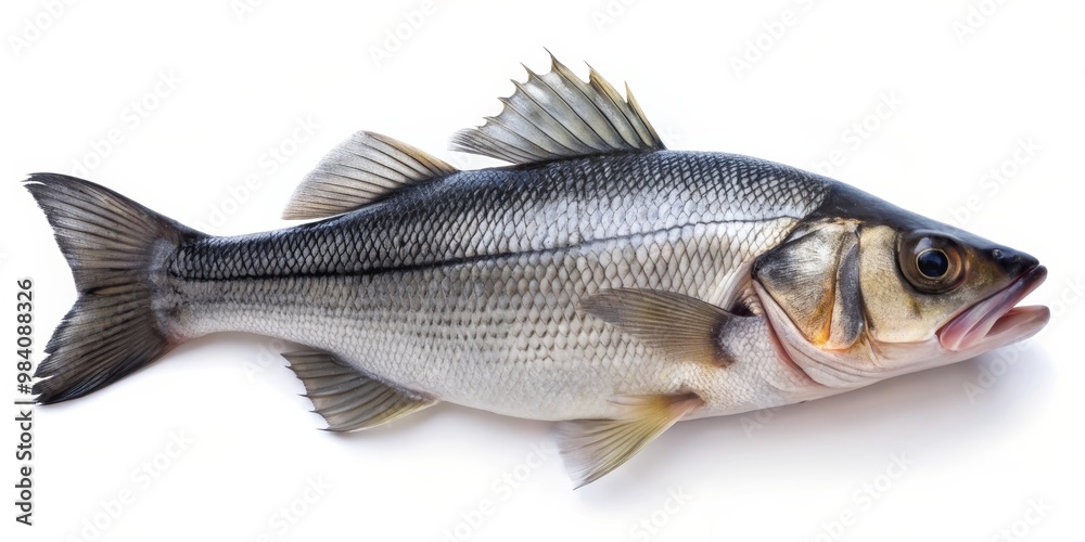 Obraz premium Fresh Sea Bass Fish Isolated on White Background